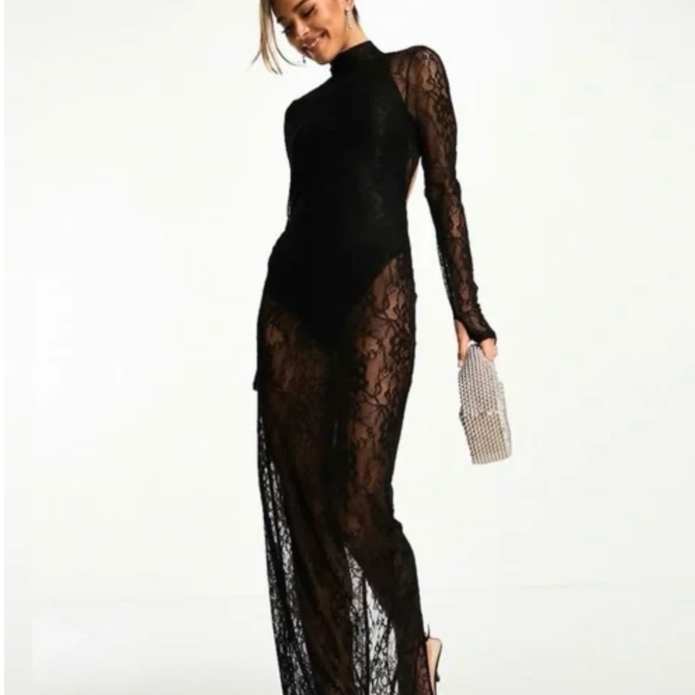 ASOS Black Lace Long Sleeve Jumpsuit